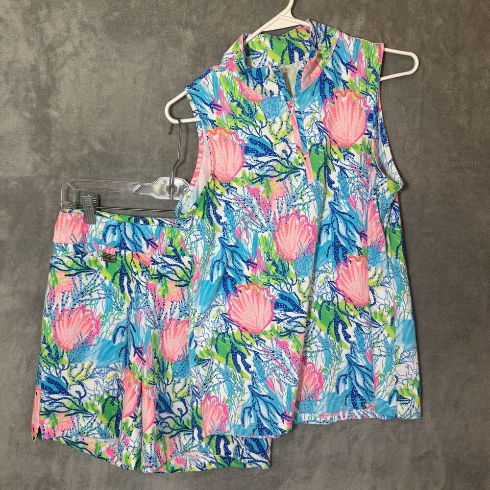 Lulu B Women Tropical Matching Top M Shorts 6 Two Piece Set Beachy UPF